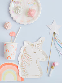 unicorn party essentials. unicorn plates, rainbow cups and napkins