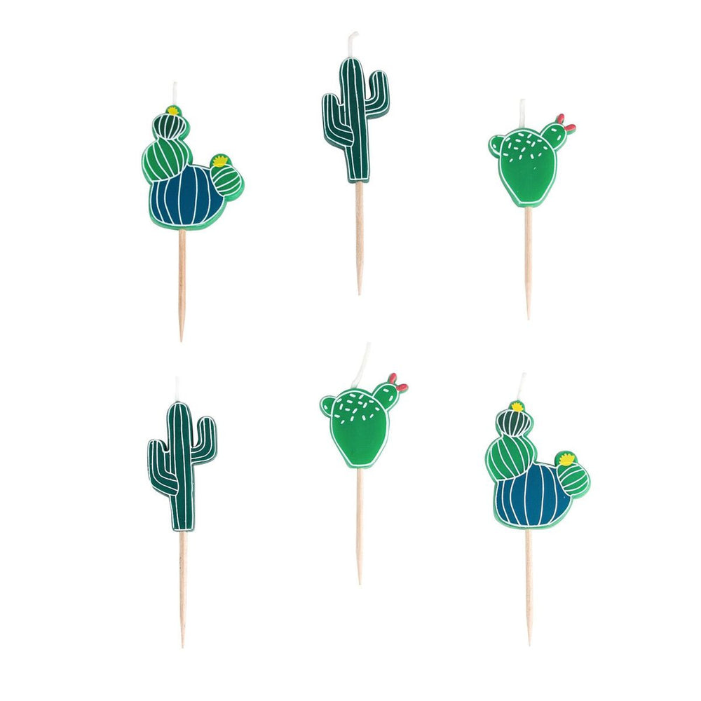 set of six cactus shaped birthday candles, green 