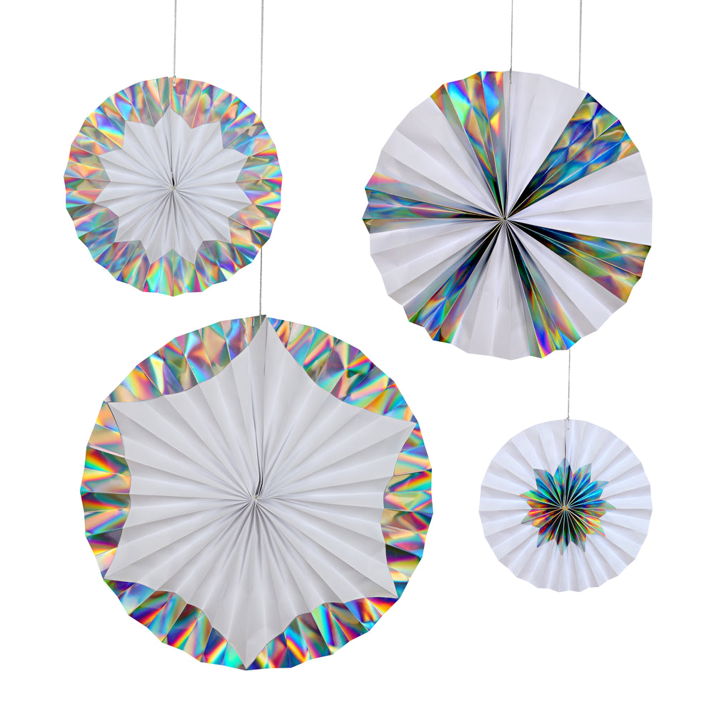 paper party pinwheel decor, pack of four large pinwheels in four sizes, Giant 24 inches, large 31 inches, medium 26 inches and small  20 inches. These dynamic large set of pinwheels will add a sparkle to any event.