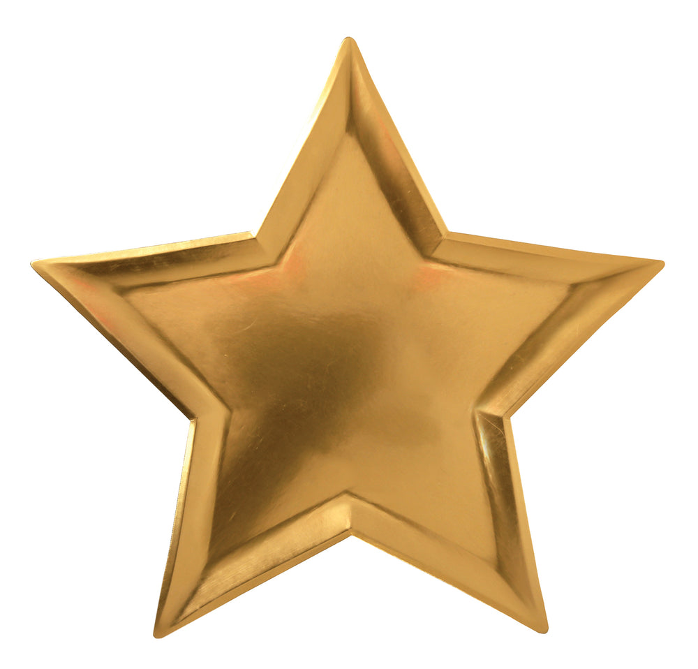 Star shaped plates with a high quality shiny gold foil finish. Pack of eight plates.
