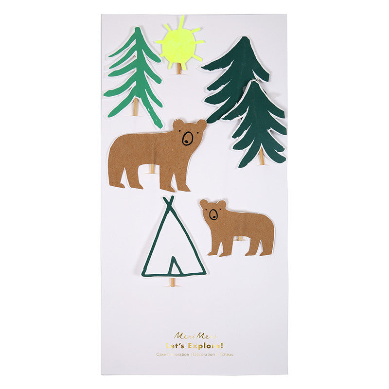 Pine trees, bears and sunshine. Cake topper outdoor forest theme is perfect as summer and winter cake decorating and party decor.