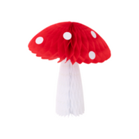 red toadstool mushroom with white stem and polka dots, medium size
