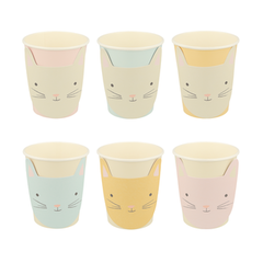 set of pastel kitten cups for hot and cold beverages, nine ounce cups