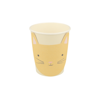 creme cup with a peach color die-cut kitten face applied to the outside of cup , nine ounces